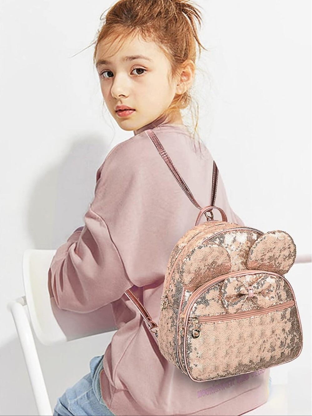 KL928 Rose Gold Sequin Bow Knot Mini Backpack New